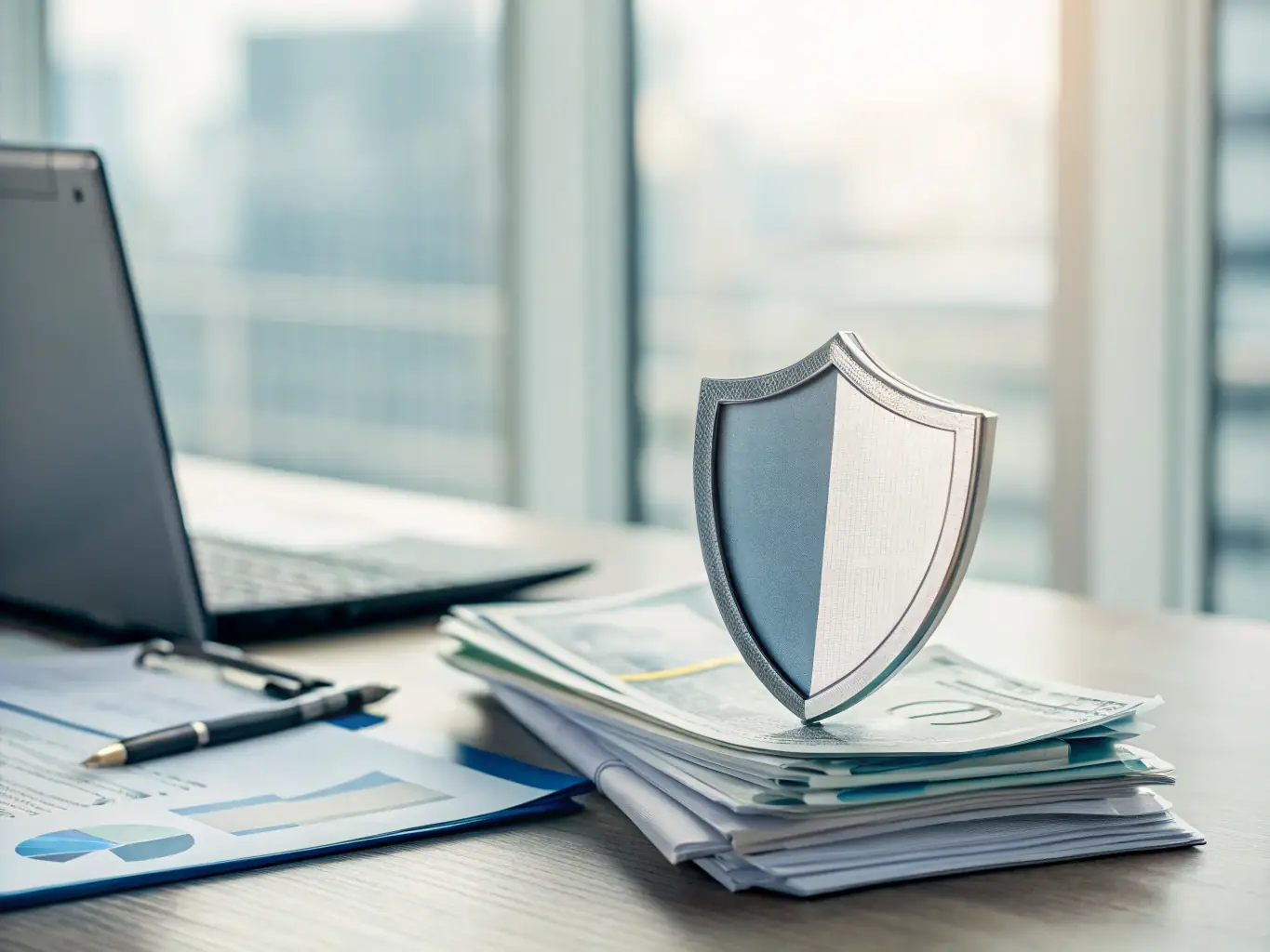 An image of a modern shield with a pound sterling symbol in the center, representing asset protection in the UK.