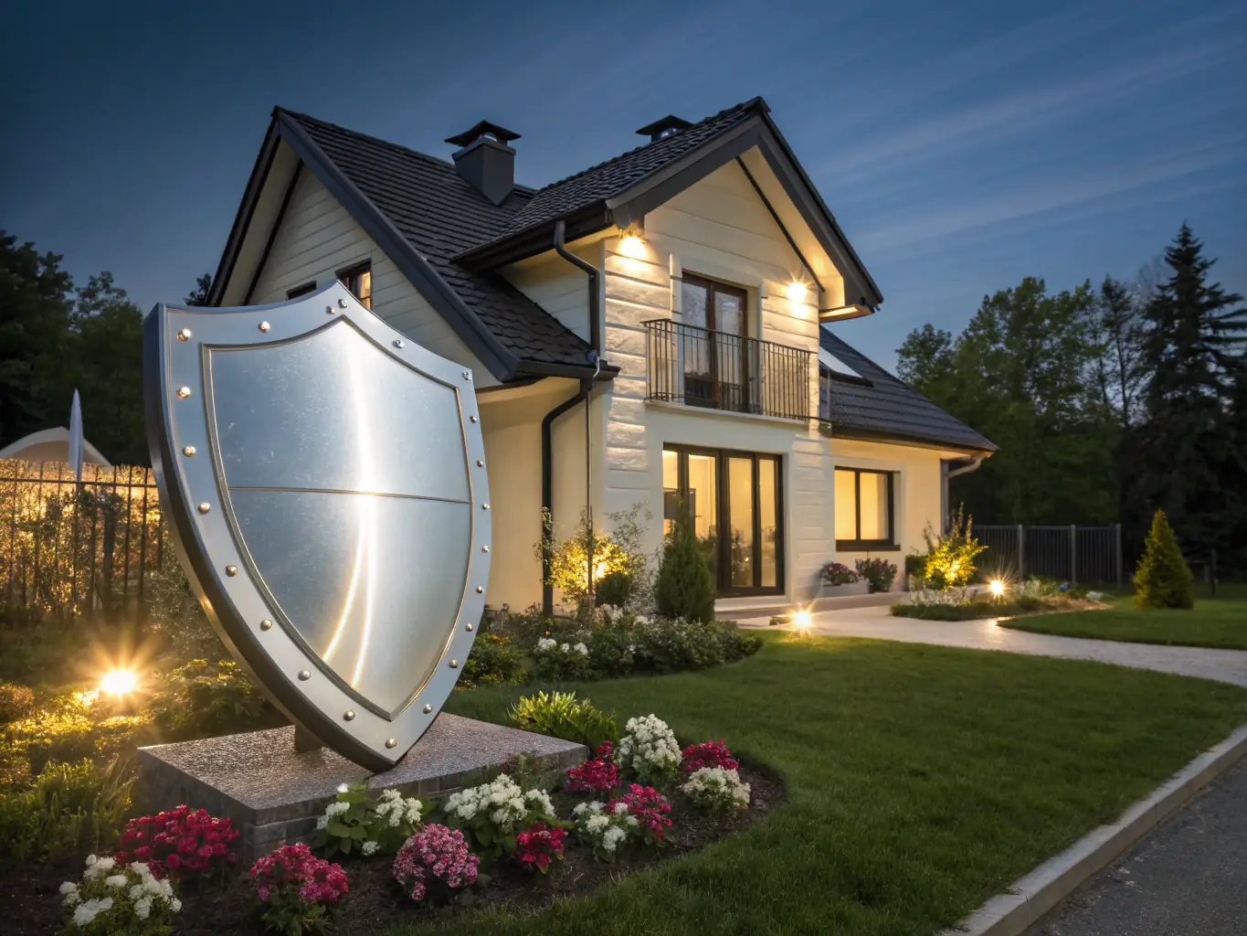 A high-resolution image depicting a shield protecting a family home, symbolizing asset protection. The image should convey security and peace of mind.