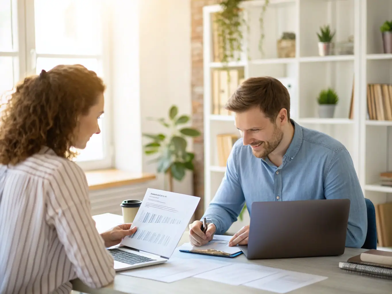 A financial advisor is reviewing tax documents with a client in a modern office setting, discussing strategies to optimize their tax liabilities.